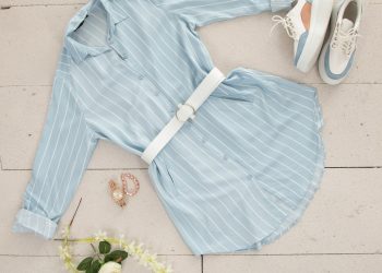 blue and white striped long sleeve shirt